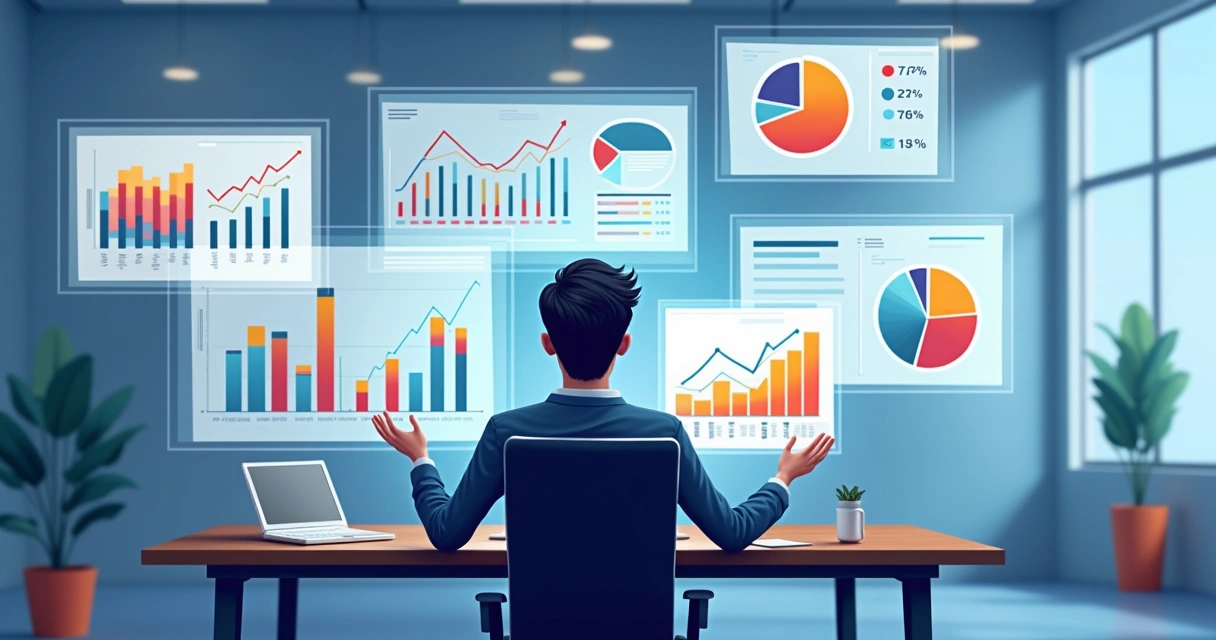 Gestor analisando relatórios gerenciais com gráficos e indicadores de desempenho técnico