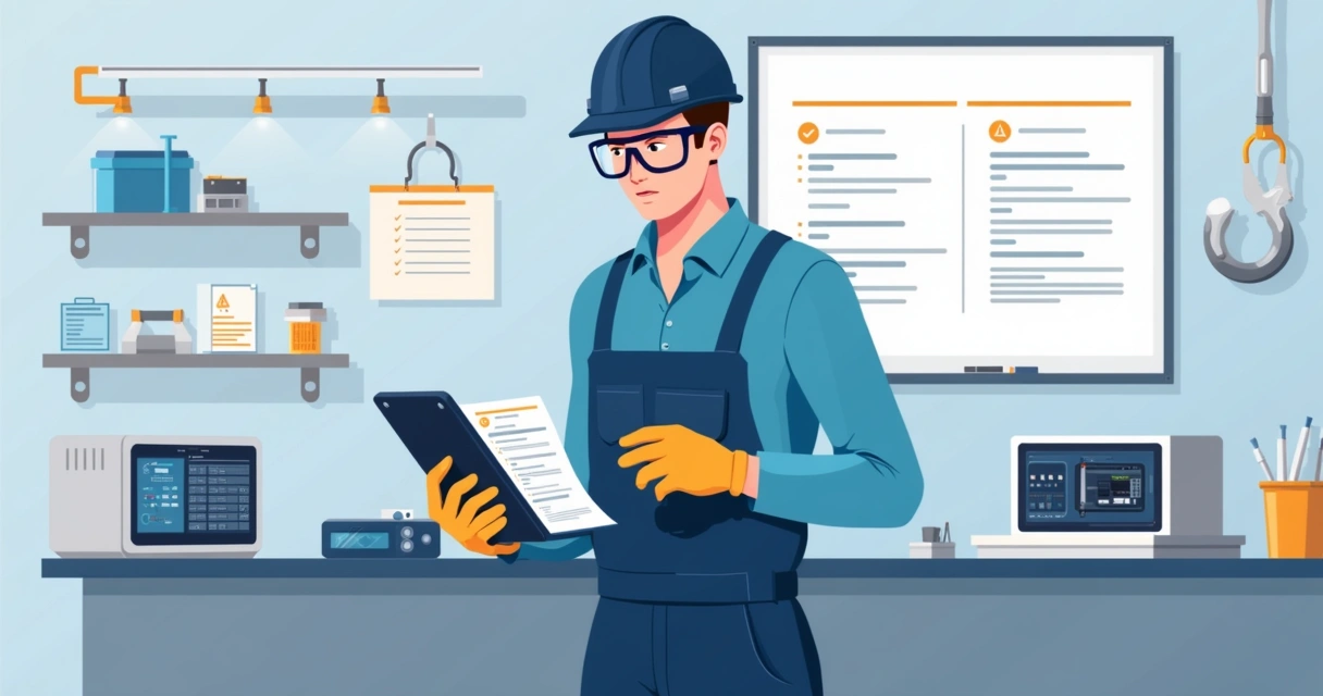 Técnico usando EPI e checklist digital durante reparo em assistência técnica