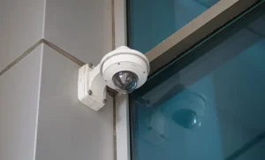 Câmera de segurança instalada em fachada representando: Instalador: segunda visita/retrabalho, quando cobrar deslocamento e peças e como registrar aprovação rápida